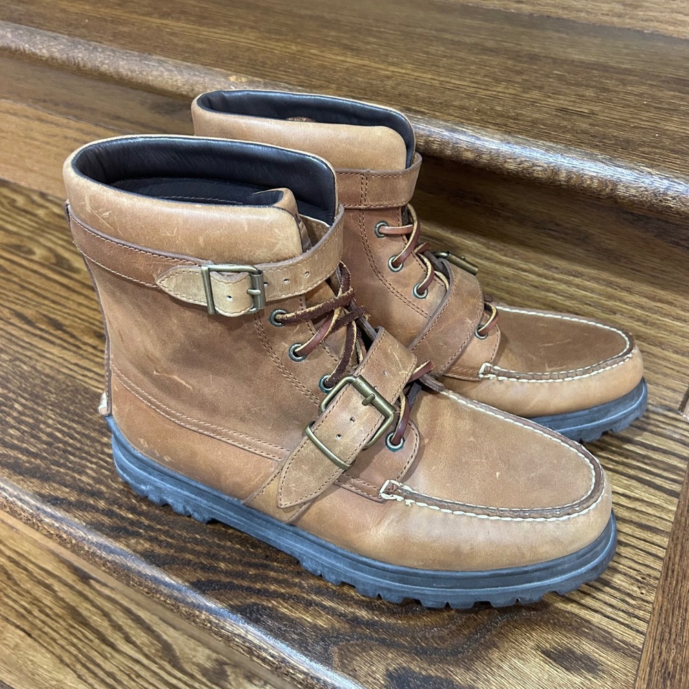 Polo Ralph Lauren Men's 10D Brown Leather Moc Toe Buckle Boots MG5582